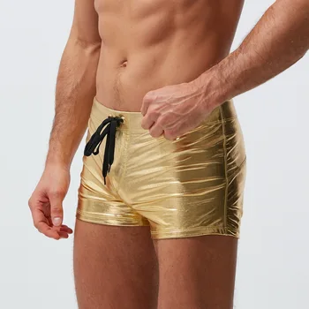 Más el Tamaño de la Nueva Baja de la Cintura de Oro de plata de color de los Hombres Sexy de Natación pantalones Cortos de Nadar Troncos de trajes de baño Pantalones de Natación de secado rápido escritos