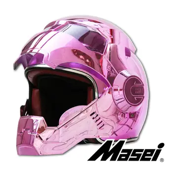 NUEVA Grandeza Rosa chapado MASEI 610 IRONMAN el Hombre de Hierro casco casco de la motocicleta de la mitad de casco de cara abierta ABS casco de motocross