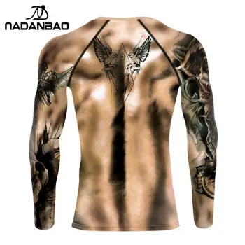 Nadanbao Compresión de Gimnasio Camisetas de Músculo Largo de la Camisa Tops Desnudo Impreso en 3D Gimnasio de Yoga para Hombre de la Camisa Divertida del Músculo pectoral Tops