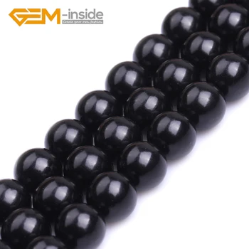 Natural de Chorro de Piedra de la Ronda de Semi Preciosa de 6 mm-12mm Negro Perlas para la Joyería De 15