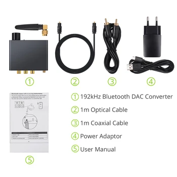Neoteck Bluetooth DAC de 192 khz Convertidor de Digital a Analógico con Amplificador de Auriculares de Soporte de Bluetooth APT-X de Baja Latencia DAC de Audio
