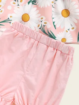 Niña de la Flor de Trajes de Establecer las Niñas Recién nacidas de Manga Corta de color Rosa Floral T-shirt Y Sólido pantalones Cortos Pantalones de Envío Gratis Vestido de los Niños pequeños