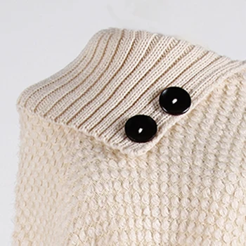 Nueva Primavera/Otoño Flecos Capa Suéter Chal Botón de la Mitad del Cuello Abierto de Color Sólido de la Borla de Jersey Suéter de Poncho para las Mujeres