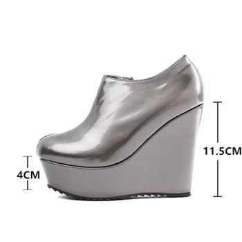 Nueva temporada Otoño-invierno de Tobillo Botas Mujer Botas cortas Sexy Dedo del pie Redondo Cuñas de Plataforma de Botas de 12 cm de tacón zapatos de las señoras de la bota feminina 32 33