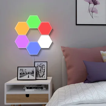 Nuevo Colorido de Quantum de la lámpara LED Hexagonal lámparas modulares sensible al tacto de la luz luz de la noche magnético hexágonos creativa lámpara de pared