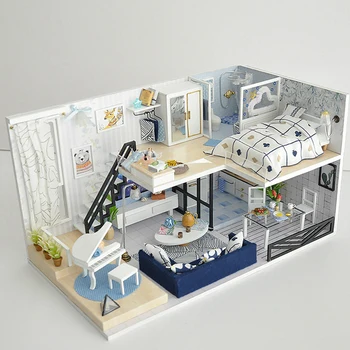 Nuevo DIY casa de Muñecas Con Muebles de Casa de Madera en Miniatura de los Edificios de Modelos de Juguetes Roombox Para Niños de Cumpleaños Regalos de Navidad