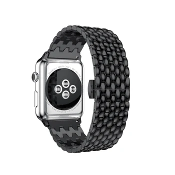 Nuevo Dragon bandas de acero para el apple watch Series 1 2 banda de reloj de acero inoxidable correa de 42mm con adaptadores de Negro y Plata de la pulsera