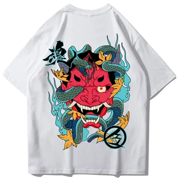 Nuevo Hip Hop JapaneseT de la Camisa de los Hombres Serpiente Fantasma de la camiseta de Harajuku Streetwear Camiseta de Algodón de Manga Corta de Verano Tops Camiseta Espalda Impreso