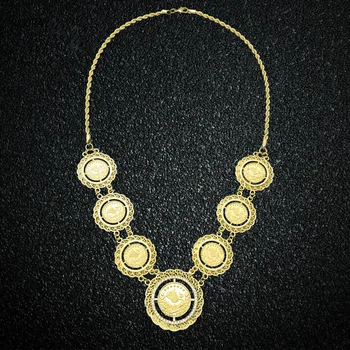 Nuevo Modelo Turco Tótem Collar De Oro De La Cadena Árabe De La Boda Colgante Collares De Lujo De Oro De Las Mujeres Collar De Monedas De Collares