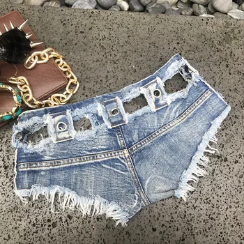 Nuevo Sexy Baja de la Cintura Agujero de la Mujer Arrancó del Dril de algodón pantalones Cortos de Jean Clubwear