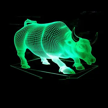 Nuevo Toro 3d Led de Luces de colores Remoto de juguete de Control Remoto de la Lámpara 3d Lamparita de Acrílico de la Visión de Noche Led Luz