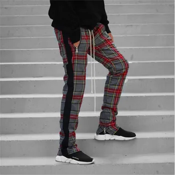 Nuevo de la moda de bolsillo de los hombres slim cuadros rectos pantalones de ocio lápiz de jogging pantalones casuales