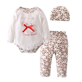 Nuevo otoño de niña ropa de leopardo peleles + pantalones + hat 3/pcs bebé ropa de invierno set recién nacido se adapte a