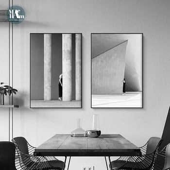 Nórdico en blanco y Negro de arte cifras espacio de construcción de la Imagen de la Pared del Cartel Moderno Estilo de Impresión de la Lona de Pintura el Arte de Vivir Decoración de la Habitación