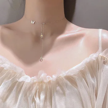 OBEAR Plateado Plata de la Mariposa de Agua de la Gota de la Borla Collar de Cristal de Joyería Fina Para las Mujeres Romántica Compromiso de los Accesorios de Regalo