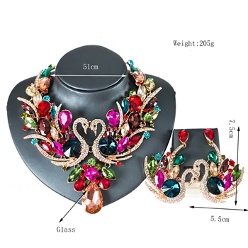 Oro Cisne de Cristal de la Joyería Nupcial Conjuntos para las Mujeres de diamantes de imitación de la Boda Collar y Aretes Conjunto de Mujeres del Partido de la Joyería Conjuntos de Regalos
