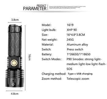 POCKETMAN XHP90.2 Linterna de LED de USB Recargable de la Linterna de la prenda Impermeable de la Antorcha Linterna Táctica Poderosa XHP50 Camping de la Antorcha