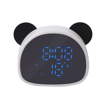 Panda Forma de Reloj despertador Digital Portátil Espejo de la Pantalla de Tiempo de Temperatura para Niños, LED Digital de la Pantalla del Reloj