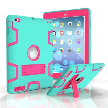 Para Apple iPad2 iPad3 iPad4 Caso de los Niños de la Armadura a prueba de Golpes Pesados de Silicio+posición PC de nuevo Caso de la Cubierta Para el ipad 2 3 4 Tablet PC