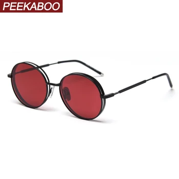Peekaboo uv400 gafas de sol polarizadas para las mujeres de la vendimia estilo coreano hueco redondo gafas de sol masculinas 2020 alta calidad de verano