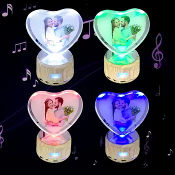 Personalizado Colorido de la Foto Luz de la Noche Personal de BRICOLAJE de Cristal de Música Bluetooth Altavoz Base Giratoria Pantalla de la Decoración del Hogar, Amante de Regalo