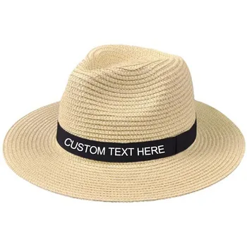 Personalizados de Jazz del Adorno del Sombrero Bordado de Texto Nombre Unisex de Verano, Sombrero de Sol de Gran Ala de su Sombrero de Paja al aire libre de la Playa de hat