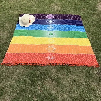 Poliéster Bohemia de la Pared que Cuelga de la India Mandala Manta 7Chakra de Color Tapiz Rayas del arco iris de Viajes de Playa de Verano Estera de Yoga