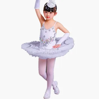 Profesional De Ballet Tutu Panqueque De Los Niños Blancos Lago De Los Cisnes Ballet Traje KidsGirls Pluma Ballerine Faldas Tutu