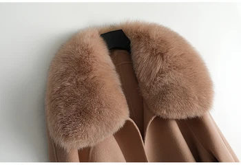 Pudi mujeres 90% mezclas de lana abrigo chaqueta Mujer de invierno cálido real de piel de zorro cuello de los abrigos oversize, chaquetas ZY19150
