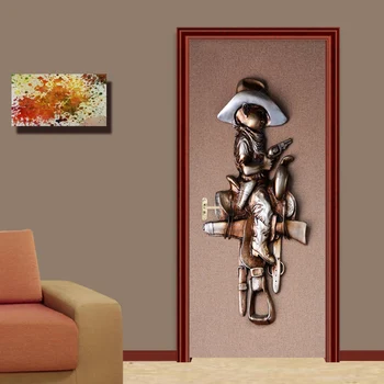 Puerta del PVC etiqueta Engomada de la Moderna Abstracta Caballero 3D Estéreo Figura de papel Tapiz de la Sala de estar Dormitorio Auto-Adhesivo Impermeable de la Puerta de la Decoración de la Calcomanía