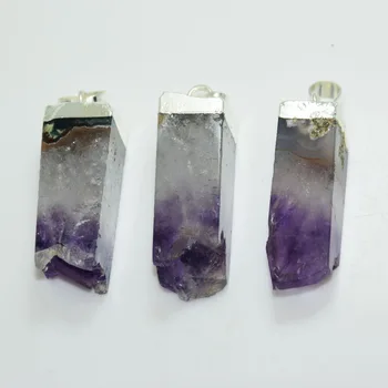 Púrpura Rectángulo de piedra natural drusy druzy colgante raw clúster geoda de cuarzo druzy aproximada de cristal colgante con baño de plata