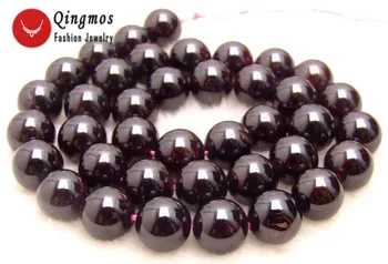Qingmos Marrón Bolas para la Fabricación de Joyas con 3-4mm Redondo de Alta Calidad Granate Natural de Piedra Suelta Perlas de Filamento de 15