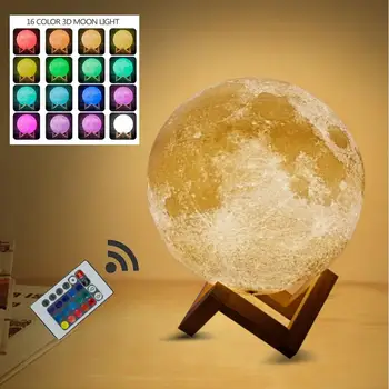 RGB Impresión en 3D de Star Moon Lámpara Colorida Cambiar Toque de Decoración para el Hogar Creativo Regalo Usb Led de Luz de la Noche Galaxy Lámpara de Toque de la Luna de la Lámpara