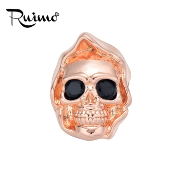 RUIMO Micro Incrustaciones en los Ojos de Negro Zirconia Muerte Cráneo de Cobre Perlas de BRICOLAJE de Cuentas de la Pulsera de los Accesorios de Perlas de Perlas de Joyería plateada 5pcs