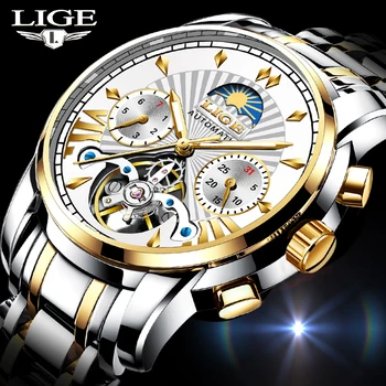Relogio Masculino LIGE de lujo Mecánico Automático de los Hombres Reloj de Negocio clásico Reloj de los hombres Tourbillon Impermeable Masculino reloj de Pulsera