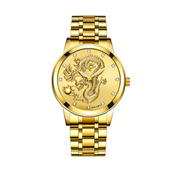 Relojes para hombre de la Marca Superior de Lujo de Oro de la Escultura del Dragón Reloj de Cuarzo de los Hombres Llenos de Acero reloj de Pulsera Reloj masculino
