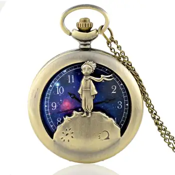 Retro Bronce Antiguo Príncipe Pequeño Reloj De Bolsillo Vintage Fob Reloj De Cuarzo Con Cadena Colgante De Collar De Regalo Para Los Niños Boy
