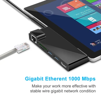 Rocketek lector de tarjetas usb 3.0 HDMI 4K 1000Mbps Gigabit Ethernet adaptador de SD/TF micro SD para Microsoft Surface Pro 3/4/5/6 HUB