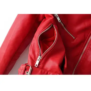 Rojo de la chaqueta de cuero de las mujeres collar de vuelta de la cremallera del abrigo de manga larga casual de cuero de imitación riverdale negro chaquetas de motorista 2021