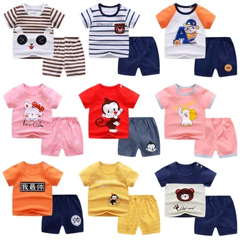 Ropa para niños set de 2 a 4 años de edad bebé niño niña de manga corta pantalones cortos de algodón de dibujos animados ropa de verano