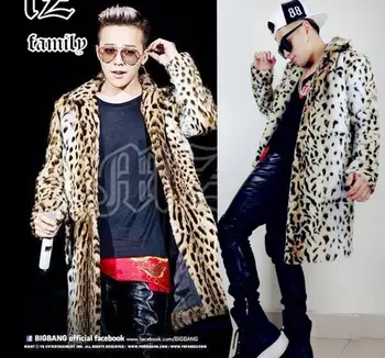 S-4XL!! 2018 Estrella con un hombre con abrigo de piel abrigo de leopardo de impresión de vestuario club de amantes del abrigo de piel de Europa y América