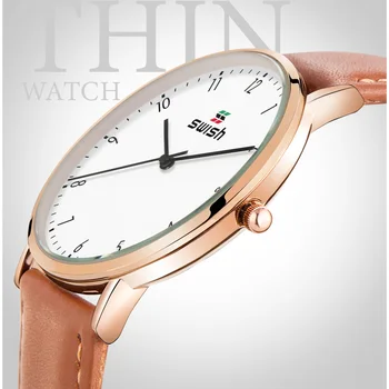 SWISH Ultra-delgada de los Hombres de Cuero Marrón Reloj de Moda Impermeable de los Deportes Militares Reloj 2020 de Cuarzo reloj de Pulsera Masculino Heren Horloge