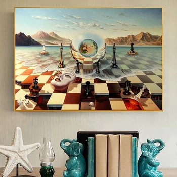 Salvador Dalí, el Surrealismo de Ajedrez de la Máscara en el Mar Pinturas en Lienzo Abstracto Posters y Impresiones de Imágenes de la Pared para la Sala de estar Decoración para el Hogar