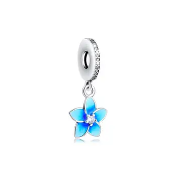 Se adapta a Pandora Pulseras de los Encantos de Magnolia, Flor de Perlas con el Pálido Azul del Esmalte de la Plata Esterlina 925 de la Joyería del Envío Libre