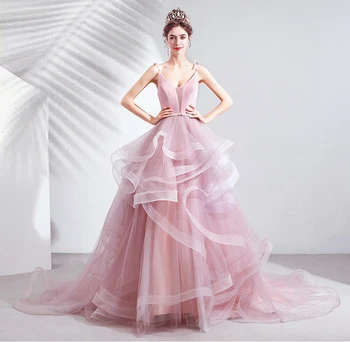 Sexy V Cuello de la Túnica De Gala 2019 Vestido de Noche Largo Prom Vestidos de Novia de Una Línea de Encaje de Flores Ocasión Especial Vestido de Bola OL103253