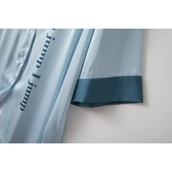 Sleepshirt Luz Azul ropa de dormir de las Mujeres de Impresión de los Delfines Camisón Con los Botones del Camisón de Satén de VERANO Nuevo Albornoz Kimono Vestido