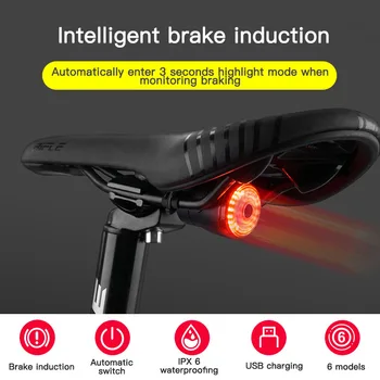 Smart Cola de la Bicicleta Luz Trasera Auto Start Stop de Freno IPX6 Impermeable USB de Carga de Ciclismo de la Cola de la luz trasera de MTB de la Bicicleta Luces LED