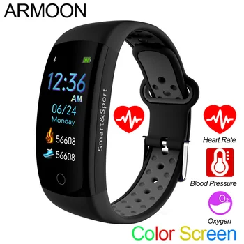Smart Pulsera Q6S Corazón de la Tasa de las Mujeres de los Hombres de la Banda de suspensión de Presión Arterial Monitor de Fitness Tracker de Color de la Pantalla Impermeable Reloj de los Deportes
