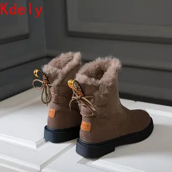 Solo Mono Botas de Tobillo Zapatos de las Mujeres 2021 de la Moda de Caminar Pisos Zapatos de cordones de Piel Caliente del Invierno Botas para la Nieve de Mujer Más el Tamaño de 35-40