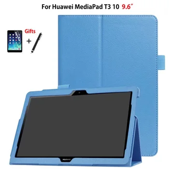 Soporte de Caso Para Huawei MediaPad T3 10 AGS-L09 AGS-L03 AGS-W09 de la PU de Cuero Protector de la Manga de la Cubierta de Piel de 9,6 pulgadas Tablet Funda Coque